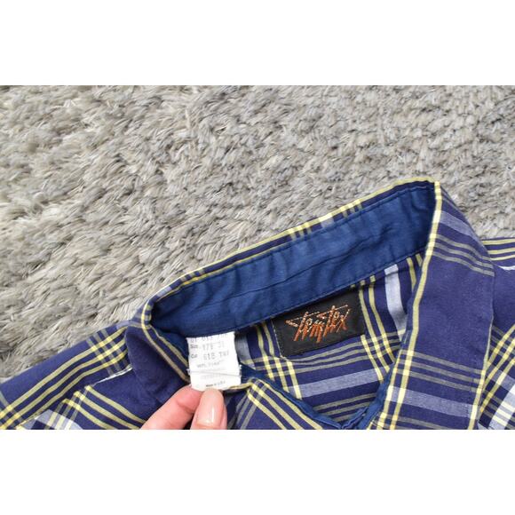VTG Tem Tex Western Made in USA Men Blue Plaid Casual Cotton Snap Shirt 17.5 36 - Picture 5 of 8